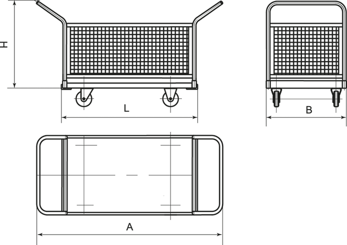 Тележка платформенная сетчатая с листом ТПБЛ Чертеж